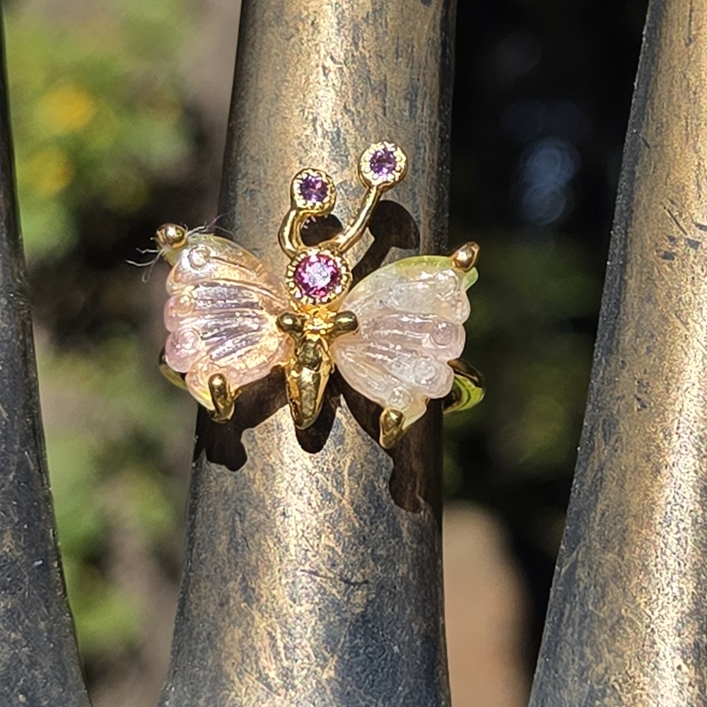 HOST PICK! 🎉🎊 Pink Tourmaline Rhodalite&amethyst Sterling Gold Ring Sz7.75 - Picture 4 of 10